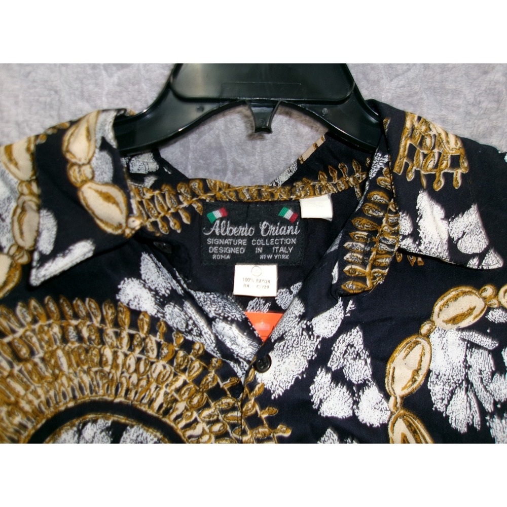 Alberto Oriani Signature Collection Mens Black Gold White Short Sleeve Shirt, L - Picture 2 of 8